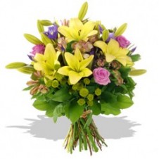 Yellow Lilies & Pink Roses in a Bouquet